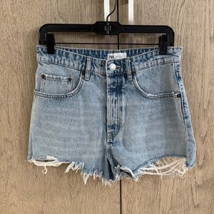 Zara Blue Jean Shorts High-Waisted Distressed